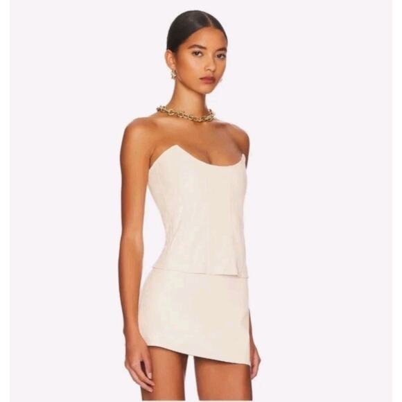 MIAOU Creme Strapless Paloma Elsesser Leia Faux Leather Corset, Size Small - Picture 5 of 11